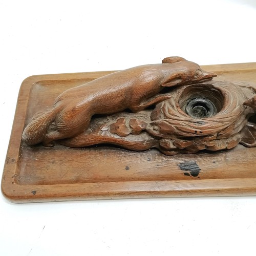 271 - Large antique novelty carved oak desk stand in the form of a fox and a grouse with its nest. The nes... 