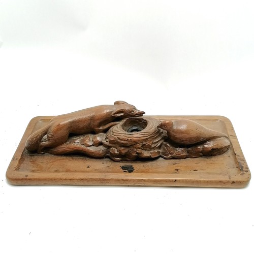 271 - Large antique novelty carved oak desk stand in the form of a fox and a grouse with its nest. The nes... 