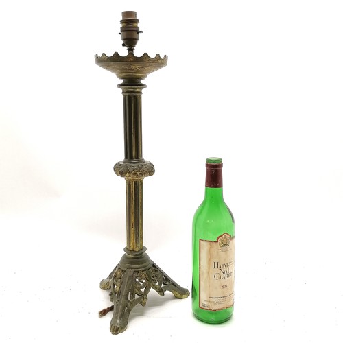 272 - Antique gilt brass candlestick lamp base, 54cm high. Losses to gilding otherwise in good overall use... 