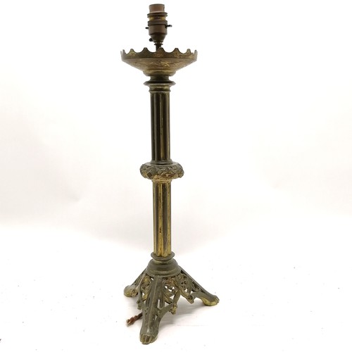 272 - Antique gilt brass candlestick lamp base, 54cm high. Losses to gilding otherwise in good overall use... 