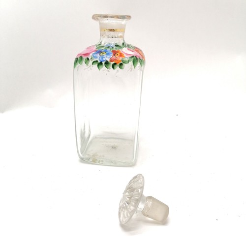 279 - Antique hand painted small decanter bottle 16cm high. No obvious damage.