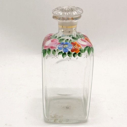 279 - Antique hand painted small decanter bottle 16cm high. No obvious damage.