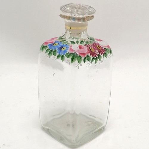 279 - Antique hand painted small decanter bottle 16cm high. No obvious damage.