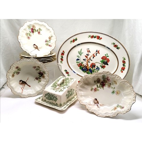 298 - Limoges plates and a platter & masons cheese dish.