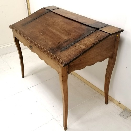 299 - Antique continental walnut clerks desk 115cm long x 65cm deep x 87cm high. Some staining to the top