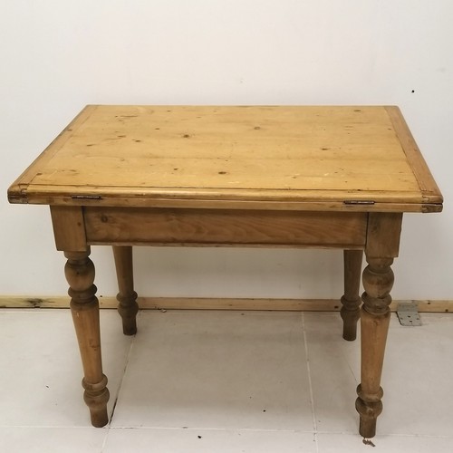 300 - Antique pine foldover extending table open 102cm wide x 143cm long x 81cm high, closed 100cm x 71cm ... 