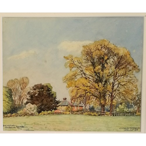 330 - Framed 1946 watercolour painting of Springtime, Fryerning Rectory by Leonard D Womersley (frame 39cm... 