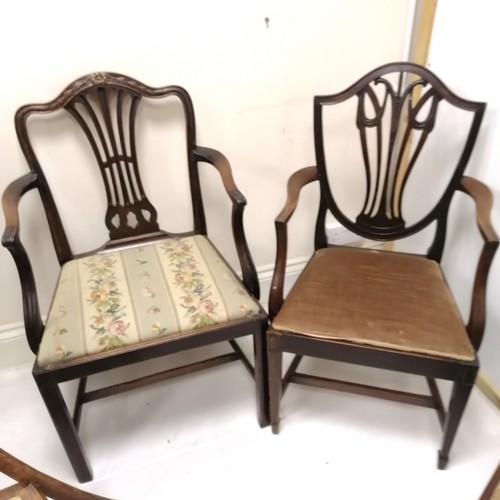 334 - Three antique carver chairs all with drop in seats, t/w pair of Edwardian inlaid dining chairs, t/w ... 