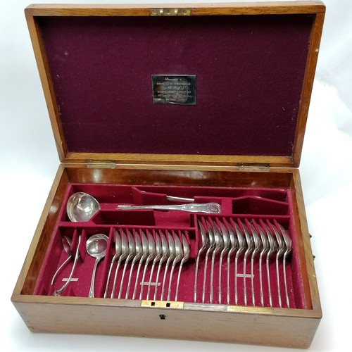 351 - 12 place setting silver plated canteen of kings pattern cutlery in original oak fitted box with bras... 