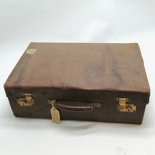 352 - Vintage mock crocodile leather suitcase in used condition - 50cm x 34cm x 15cm