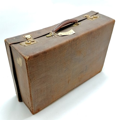 352 - Vintage mock crocodile leather suitcase in used condition - 50cm x 34cm x 15cm