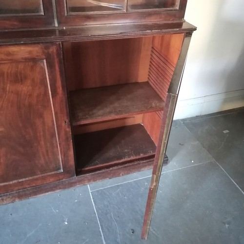 355 - Antique Mahogany 4 part glazed bookcase 235cm high x 125cm wide x 38cm deep. In overall good used co... 