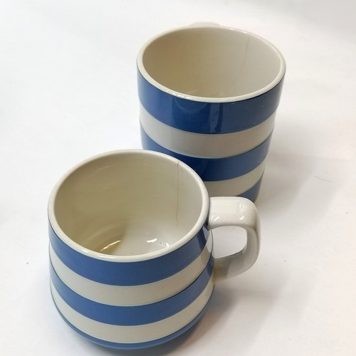 357 - Qty of T G Green cornishware blue & white inc 3 storage jars (tallest 18cm), 6 cups / saucers (1 cup... 