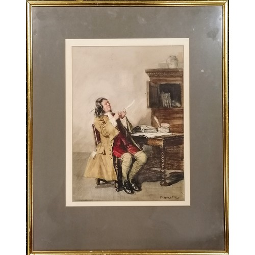 367 - 1927 framed watercolour painting of a seated gentleman by Frank Moss Bennett (1874-1952) - frame 55c... 