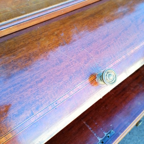 378 - Antique mahogany barrel fronted ladies desk. 75cm x 45cm x 104cm, some scratches to surface and smal... 