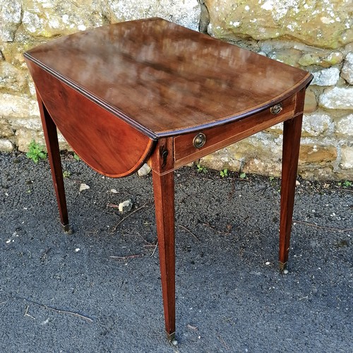 380 - Antique Mahogany drop flap table with single drawer 80cm x 50cm x 70cm.