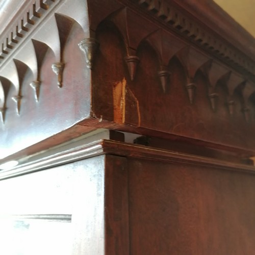 382 - Antique mahogany bureau bookcase with top drawer pulling out to reveal bureau has original key and i... 