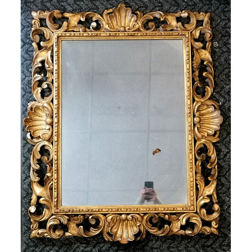 384 - Antique florentine hand carved wooden gilt framed mirror - 79cm x 102cm ~ some losses to frame