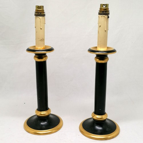 385 - Pair of Crown Ducal china candlestick table lamps - 39cm high- will need rewiring