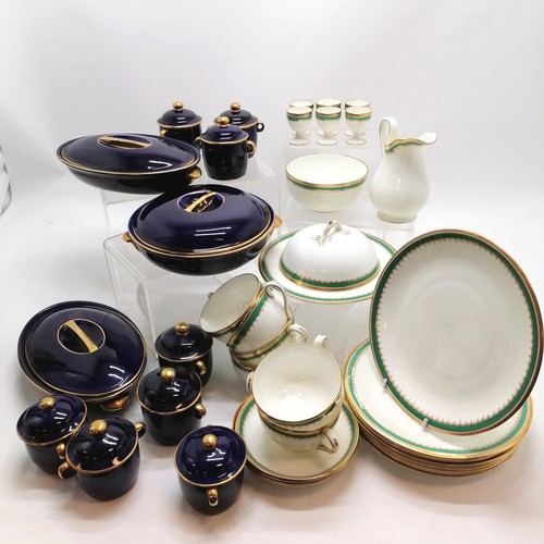 386 - Qty of dinner & tea ware inc Booths blue & gold silicon ware & T Goode & Co green & gilded ~ 1 ramek... 