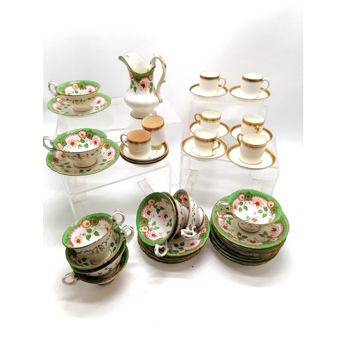 388 - Minton & Cauldon coffee cans t/w qty of green grounded teaware - jug 15cm high t/w a/f qty