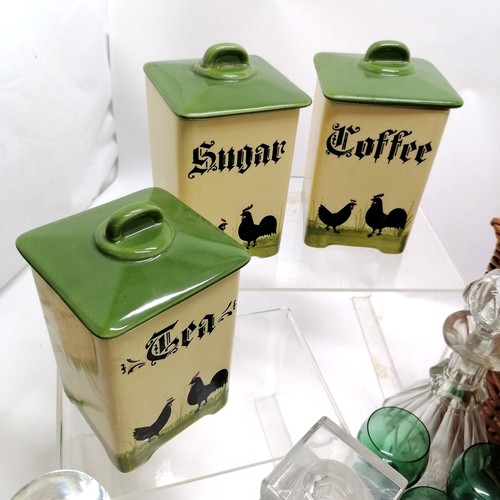 389 - German ceramic tea / coffee / sugar cannisters (1 lid a/f), decanters, glasses (some a/f) t/w large ... 