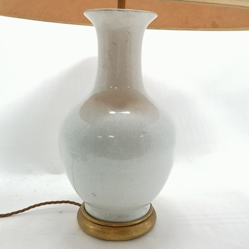 391 - Contemporary porcelain lamp with gilded wooden base - total height 70cm