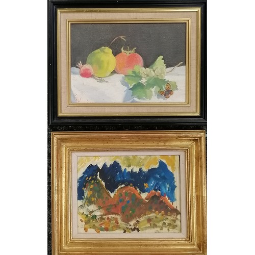 396 - 2 paintings - 1997 'Wandering shepherd in the sierra nevada' by BoBo'Jo' & still life signed with mo... 