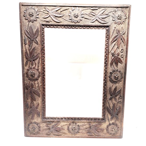 407 - Antique carved oak frame - 50cm x 38cm, antique ebonised square mirror (31cm & has small loss) t/w c... 