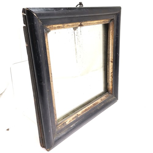 407 - Antique carved oak frame - 50cm x 38cm, antique ebonised square mirror (31cm & has small loss) t/w c... 