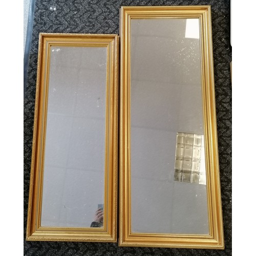 409 - 2 x gilt framed rectangular hall mirrors - largest 98cm x 39cm