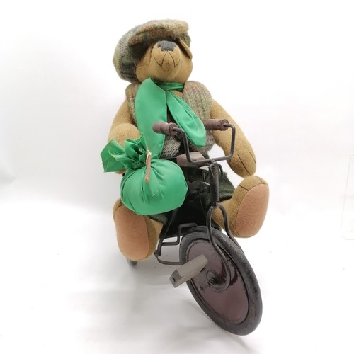 434 - Zena Arts : real Irish tweed one-off bear retailed by the Real McCoy Ballymena sat on a tricycle - h... 