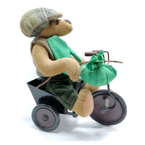 434 - Zena Arts : real Irish tweed one-off bear retailed by the Real McCoy Ballymena sat on a tricycle - h... 