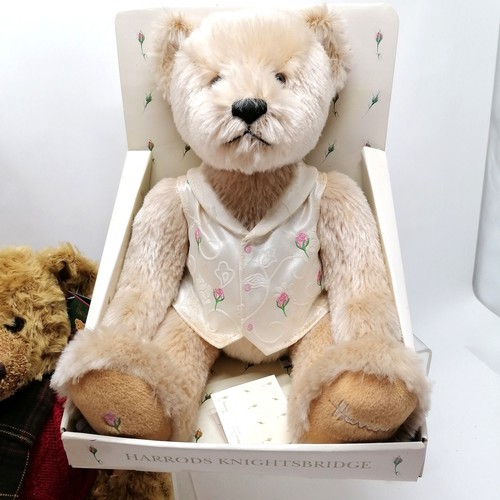 435 - 4 x Harrods bears - 2005 (20th anniversary), 2007, 2008 & boxed bear with rosebud jacket - box 34.5c... 