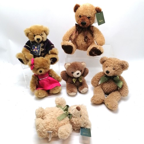 438 - 6 x smaller Harrods bears inc 2000 Christmas & a bear wearing a pink dress with matching bow (27cm h... 