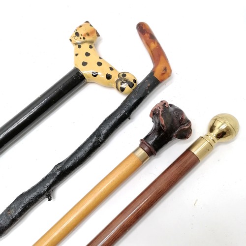 440 - 4 x walking sticks inc 1 with dogs head finial - 91cm long