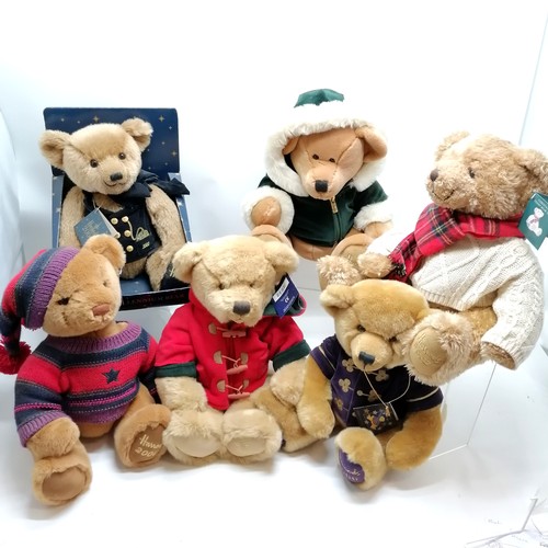 441 - 6 x Harrods Bears - 2000,01,02,03,04 + 2000 Millennium bear (in box)