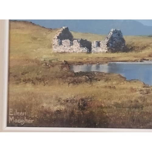 444 - 1999 (deep) framed oil painting on canvas of Famine Cottage, Roundstone Bog, Connemara by Eileen Mea... 