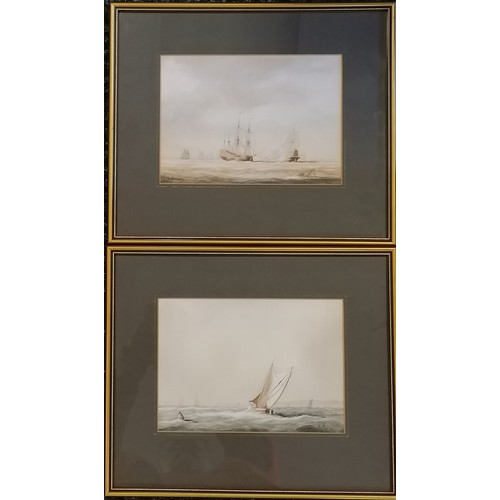 445 - 2 x framed watercolour paintings of ships at sea (Dutch boat at Torpoint & An Armada action) by Jim ... 