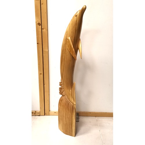 448 - Tall carved wooden figure of a dolphin - 101cm high