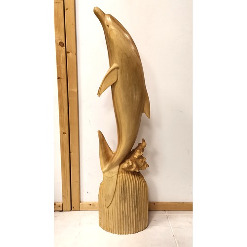 448 - Tall carved wooden figure of a dolphin - 101cm high