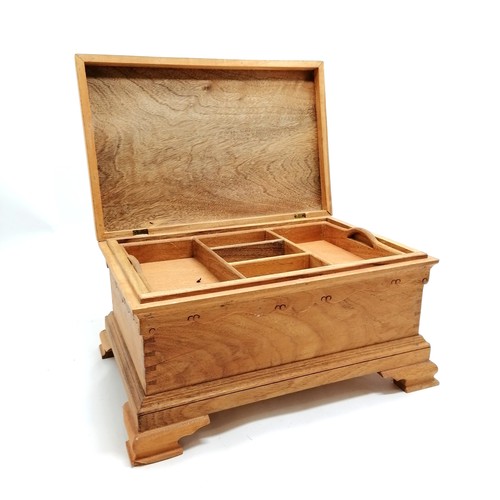 456 - Mahogany jewellery box with lift out tray 37cm x 25cm x 18cm high. Has a slight warp to the lid