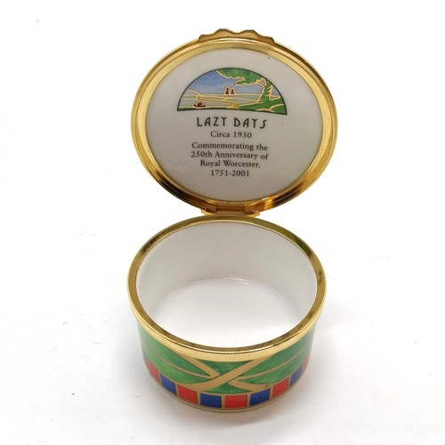 460 - Royal Worcester Lazy days pill box 6cm diameter T/W a cloisonné pin box, 925 enamel heart shape box ... 