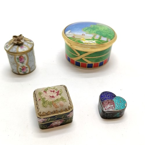 460 - Royal Worcester Lazy days pill box 6cm diameter T/W a cloisonné pin box, 925 enamel heart shape box ... 