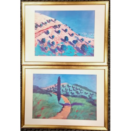 463 - 2 framed contemporary prints of a European landscape 75cm x 56cm