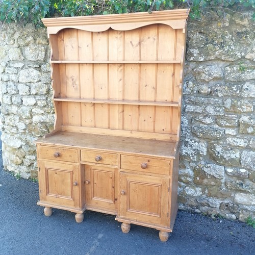 464 - Pine two part dresser with antique base combprising of 3 cupords and 3 drawers. 132cm x 45cm x total... 