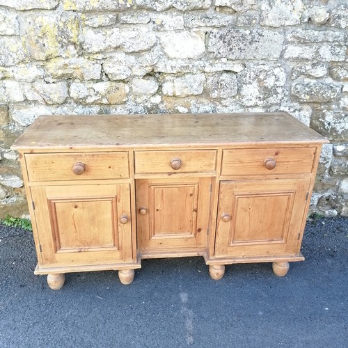 464 - Pine two part dresser with antique base combprising of 3 cupords and 3 drawers. 132cm x 45cm x total... 