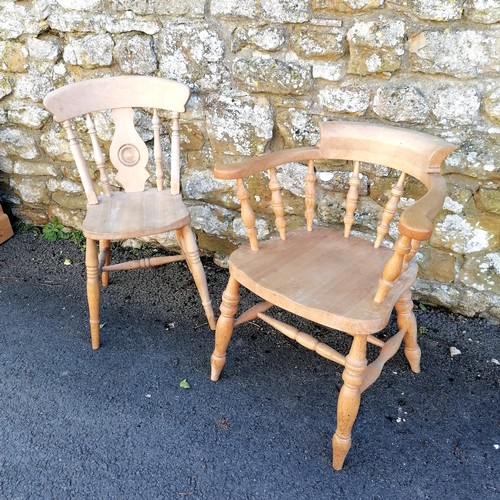 471 - Beech wood Captains chair 78cm x 50cm x 60cm t/w kitchen chair both in overall good used condition.