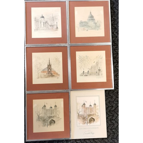 477 - Set of 5 framed studies of London T/W 2 unframed 36cm x 34cm