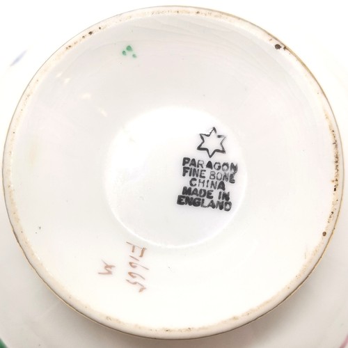 491 - Paragon Rockingham tea cups, saucers, plates and milk jug- 1 cup A/F otherwise no obvious damage